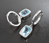 Стильные серебряные серьги с голубыми топазами Серебро 925