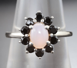 Симпатичное серебряное кольцо с розовым кварцем и черными шпинелями Серебро 925