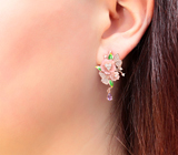 Серебряные серьги с резным перламутром, цветной эмалью и аметистами Серебро 925