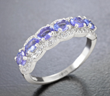 Великолепное серебряное кольцо с насыщенными танзанитами Серебро 925