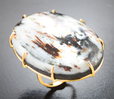 Крупное золотое кольцо с редким астрофиллитом с уникальными золотистыми включениями на подложке из долерита 68,16 карата Золото