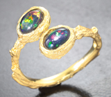 Серебряное кольцо с кристаллическими черными опалами Серебро 925