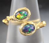 Серебряное кольцо с кристаллическими черными опалами Серебро 925