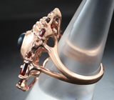 Серебряное кольцо с кристаллическим черным опалом и альмандинами гранатами Серебро 925