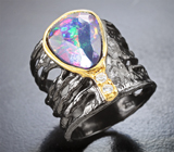 Серебряное кольцо с ограненным черным опалом Серебро 925