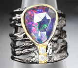 Серебряное кольцо с ограненным черным опалом Серебро 925