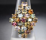 Серебряное кольцо с разноцветными турмалинами Серебро 925