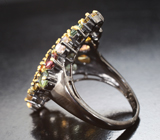 Серебряное кольцо с разноцветными турмалинами Серебро 925