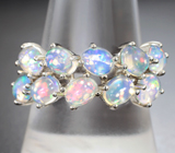 Эффектное серебряное кольцо с кристаллическими эфиопскими опалами Серебро 925