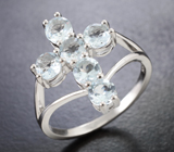 Оригинальное серебряное кольцо с аквамаринами Серебро 925