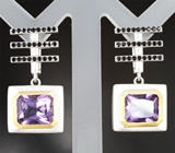 Превосходные серебряные серьги с аметистами и черными шпинелями Серебро 925