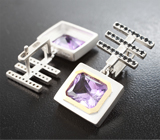 Превосходные серебряные серьги с аметистами и черными шпинелями Серебро 925