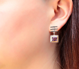 Превосходные серебряные серьги с аметистами и черными шпинелями Серебро 925