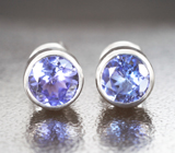 Золотые пусеты с яркими танзанитами высокой чистоты 0,87 карата Золото