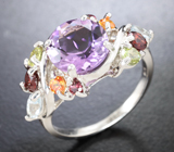 Праздничное серебряное кольцо с аметистом и самоцветами