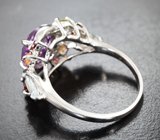 Праздничное серебряное кольцо с аметистом и самоцветами Серебро 925