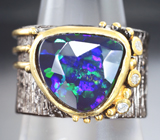 Серебряное кольцо с ограненным черным опалом 2,34 карата Серебро 925