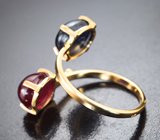 Золотое кольцо cо звездчатым рубином 4,5 ккарата, звездчатым сапфиром 4,07 карата и бриллиантами Золото