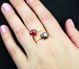 Золотое кольцо cо звездчатым рубином 4,5 ккарата, звездчатым сапфиром 4,07 карата и бриллиантами Золото