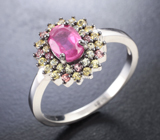 Праздничное серебряное кольцо с рубином и сапфирами