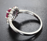 Праздничное серебряное кольцо с рубином и сапфирами Серебро 925