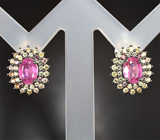 Праздничные серебряные серьги с рубинами и сапфирами Серебро 925