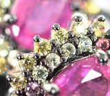 Праздничные серебряные серьги с рубинами и сапфирами Серебро 925