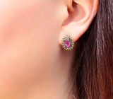 Праздничные серебряные серьги с рубинами и сапфирами Серебро 925