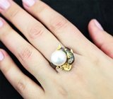 Серебряное кольцо с жемчужиной и апатитами Серебро 925