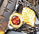 Серебряное кольцо с резным дымчатым кварцем 34,29 карата и альмандинами гранатами