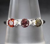 Симпатичное серебряное кольцо с разноцветными турмалинами