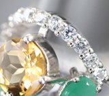 Эффектное серебряное кольцо с цитрином и изумрудами