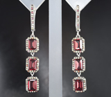 Великолепные серебряные серьги с альмандинами гранатами и сапфирами Серебро 925