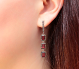 Великолепные серебряные серьги с альмандинами гранатами и сапфирами Серебро 925