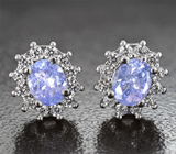 Симпатичные серебряные серьги с танзанитами и бесцветными топазами Серебро 925