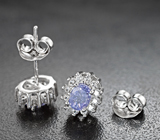 Симпатичные серебряные серьги с танзанитами и бесцветными топазами Серебро 925