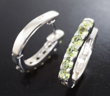 Стильные серебряные серьги с перидотами Серебро 925