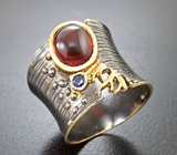 Серебряное кольцо с гранатом и синим сапфиром Серебро 925