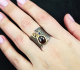 Серебряное кольцо с гранатом и синим сапфиром Серебро 925