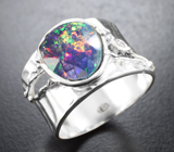 Серебряное кольцо с ограненным черным опалом Серебро 925