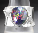 Серебряное кольцо с ограненным черным опалом Серебро 925