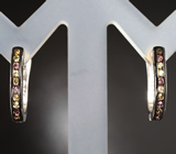 Изящные серебряные серьги с разноцветными сапфирами Серебро 925