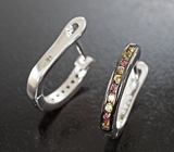 Изящные серебряные серьги с разноцветными сапфирами Серебро 925