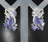Роскошные серебряные серьги с танзанитами Серебро 925
