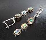 Праздничные серебряные серьги с ограненными эфиопскими опалами и сапфирами Серебро 925