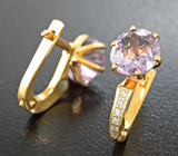 Золотые серьги с чистейшими пурпурно-розовыми шпинелями 3,77 карата и бриллиантами