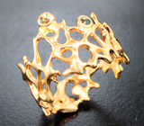 Золотое кольцо с яркими уральскими александритами 0,16 карата и бриллиантом Золото