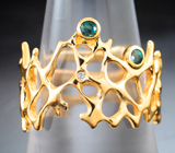 Золотое кольцо с яркими уральскими александритами 0,16 карата и бриллиантом Золото