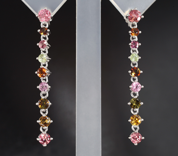 Элегантные серебряные серьги с разноцветными турмалинами