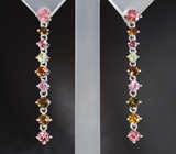Элегантные серебряные серьги с разноцветными турмалинами Серебро 925
